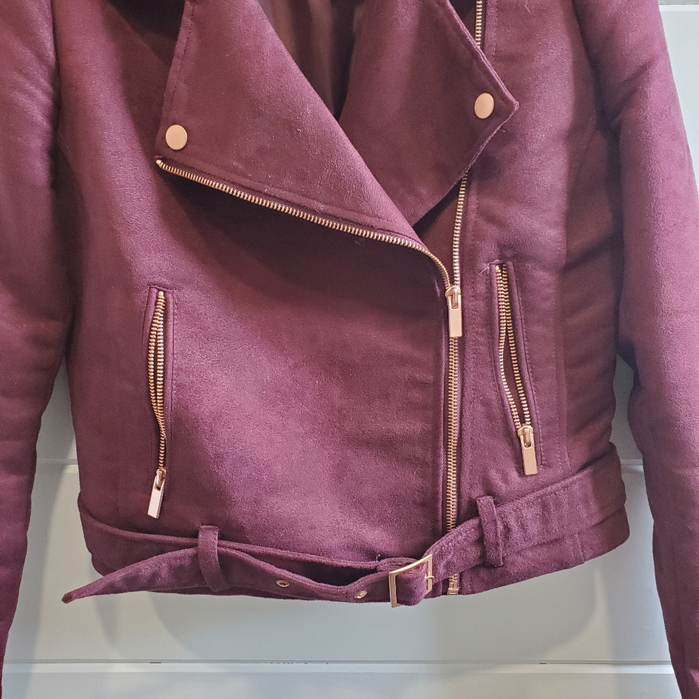 Lauren Conrad | Burgundy Faux Suede Moto Jacket - Picture 4 of 9